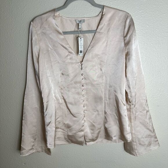NWT Joie Madora Textured Satin Top Shimmer Blouse Low V Cut Sz Small (flaw) - Picture 4 of 8